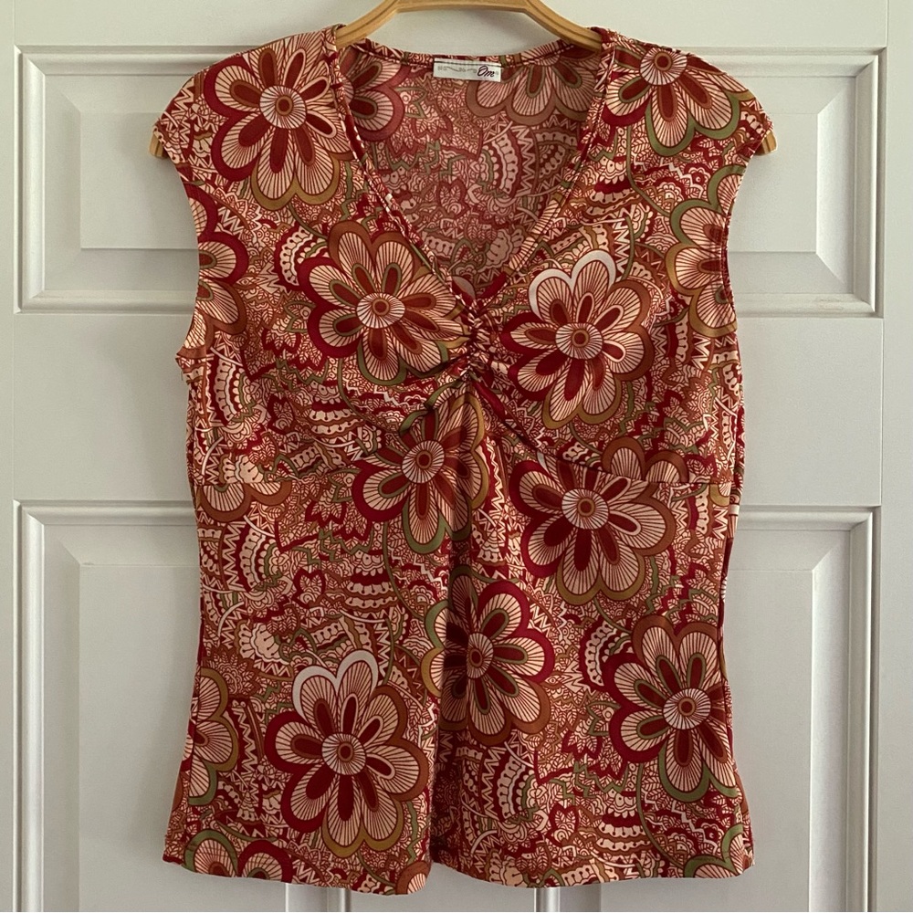 Vintage Y2K Eliza Tank Top Shirt Floral Flowers Fairy Whimsigoth Red Orange